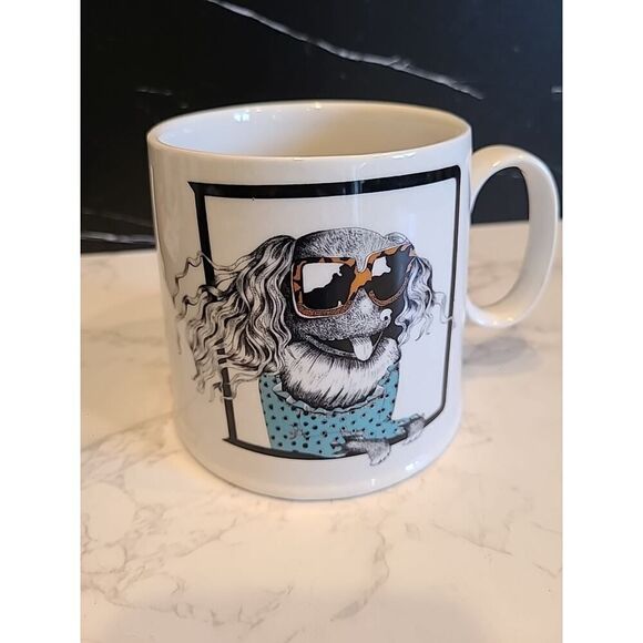 Anthropologie Mug Florence Balducci D Monogram Whimsical Dog Stoneware 20oz EUC - Picture 7 of 7